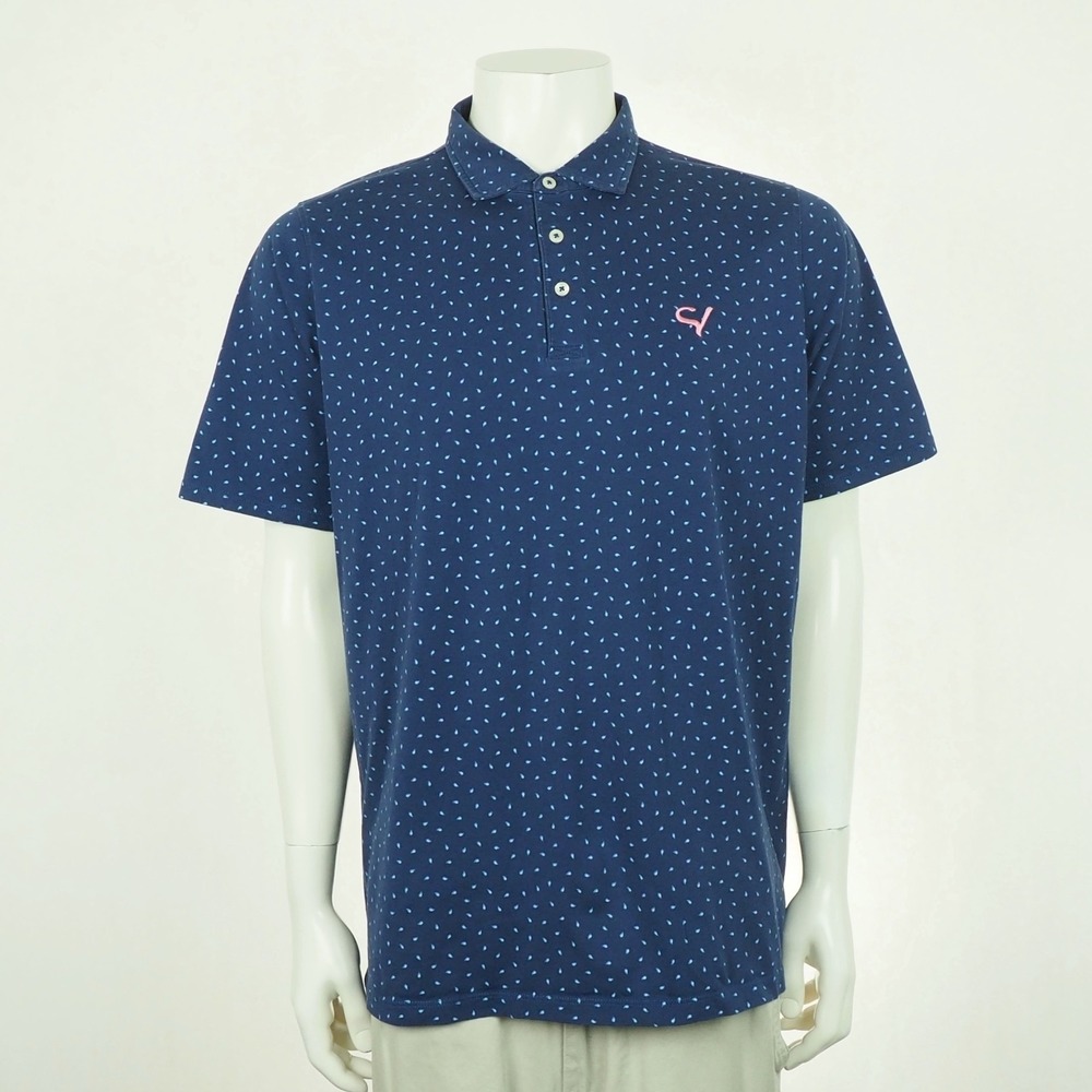 B.Draddy USA Golf Polo Shirt Mens Large Dark Blue AOP Print Casual Pima Cotton